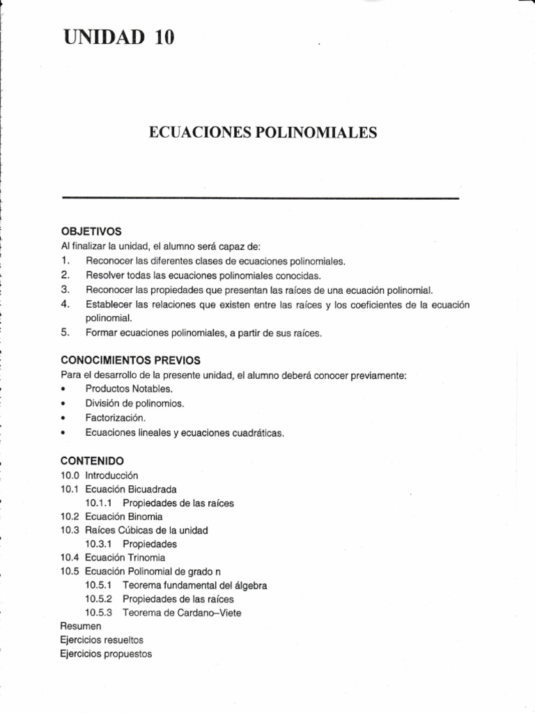 Unidad 10 - Ec Polinomiales | PDF