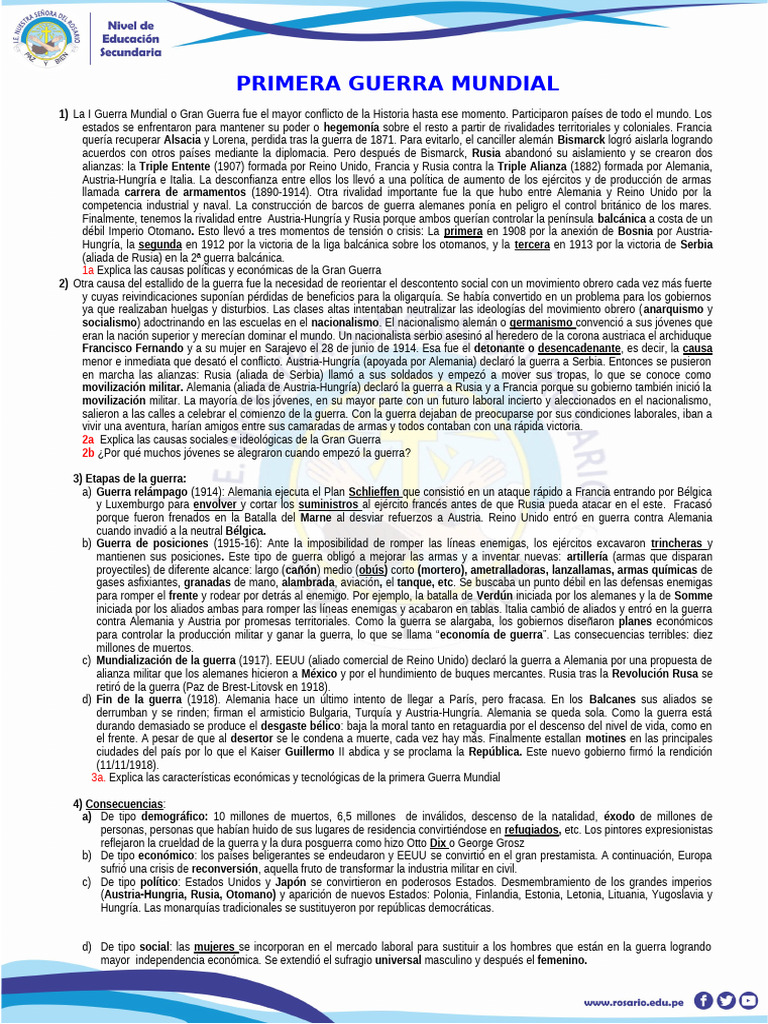Causas y Consecuencias de la I Guerra Mundial | PDF | Primera Guerra ...
