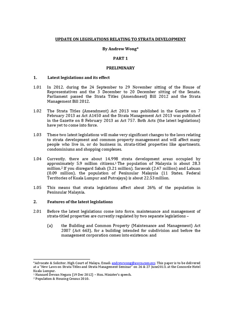 Strata Development Legislation Update | PDF | Malaysia | Justice