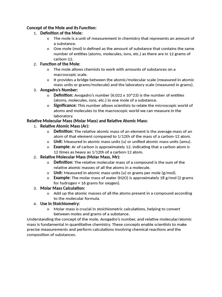 Understanding Moles and Molar Mass in Chemistry | PDF | Mole (Unit ...