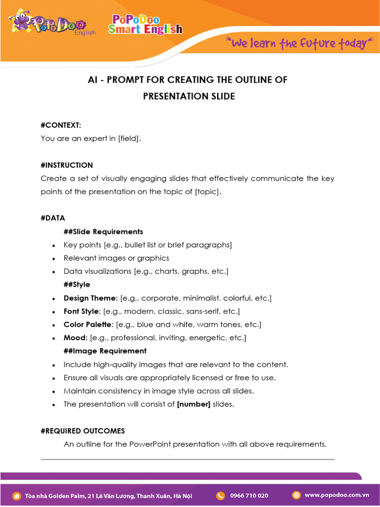 Ai Prompt For Making Outline of A Presentation Slide | PDF