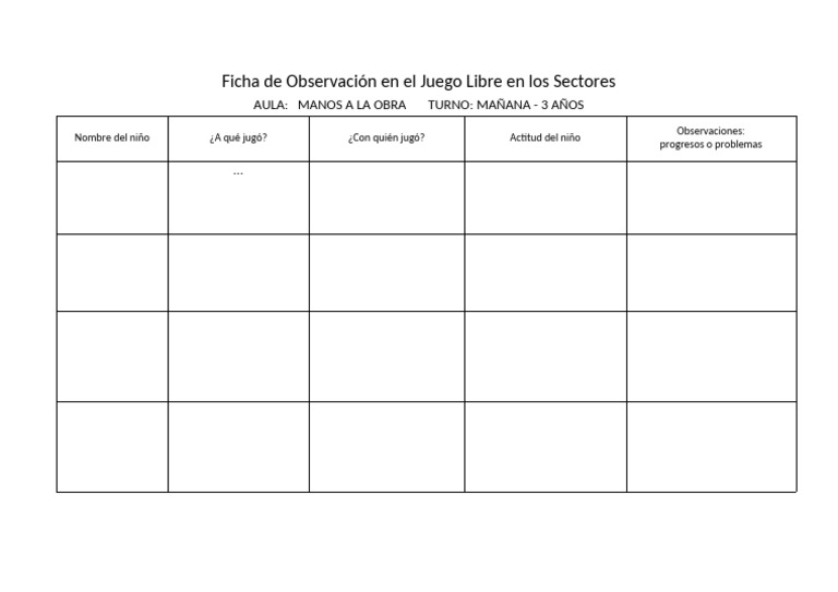 Ficha de Observación en El Juego Libre en Los Sectores | PDF