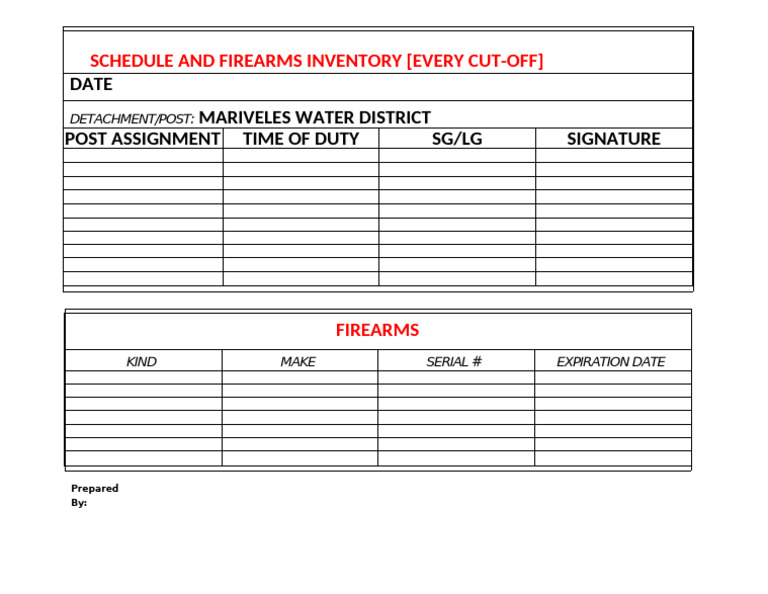 Firearms Inventory Schedule Template | PDF