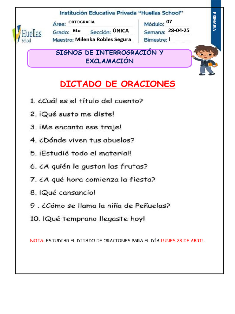 Dictado de Signos de Puntuación para Niños | PDF