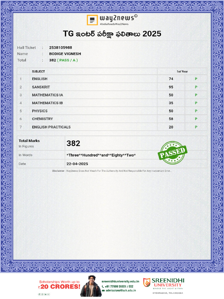 TG Inter Marks Memo | PDF