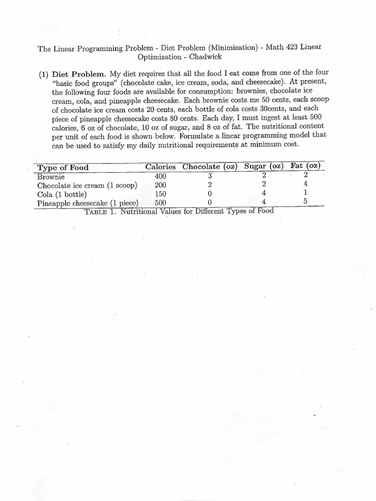 LPP Examples Diet and Post Office Problems Jan 31 | PDF