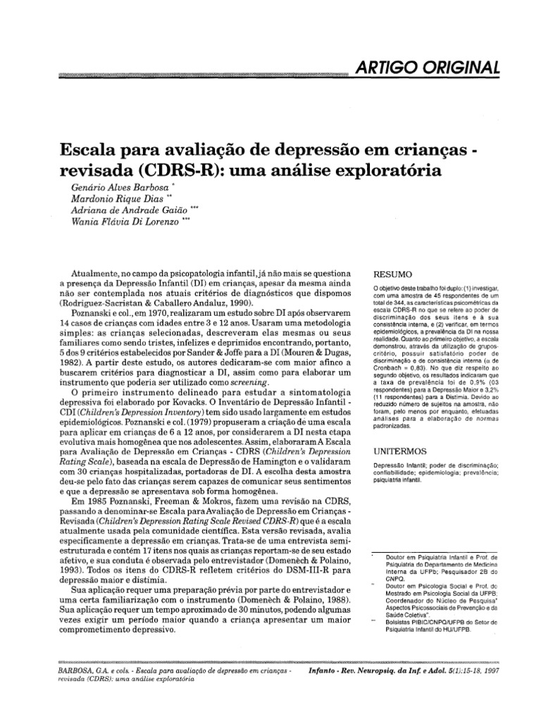 CDRS - R eSCALA DEPRESSÃO - Ansiedade | PDF