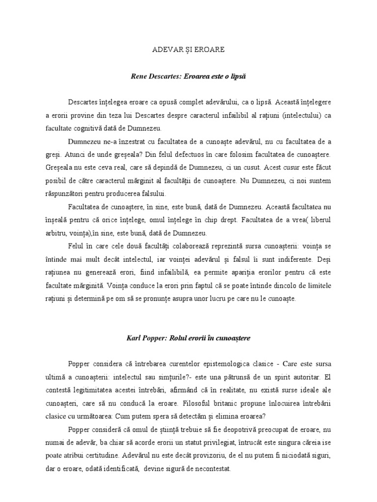 Adevar Și Eroare | PDF
