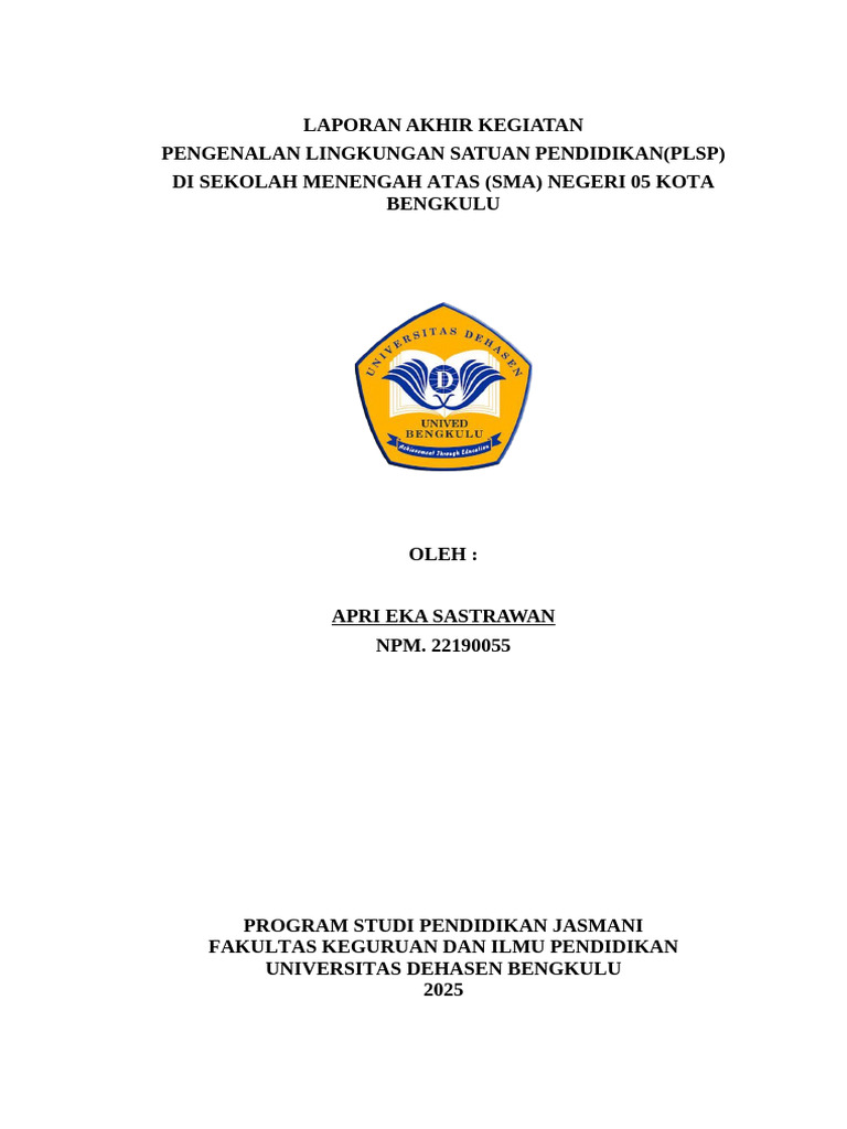 Laporan PLSP Pendidikan Jasmani SMA 05 | PDF