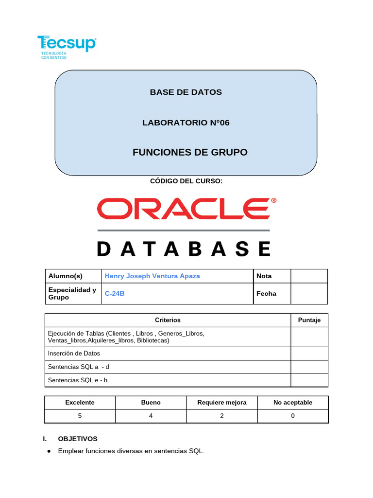 Funciones de Grupo en SQL: Laboratorio C-24B | PDF | SQL | Bases de datos