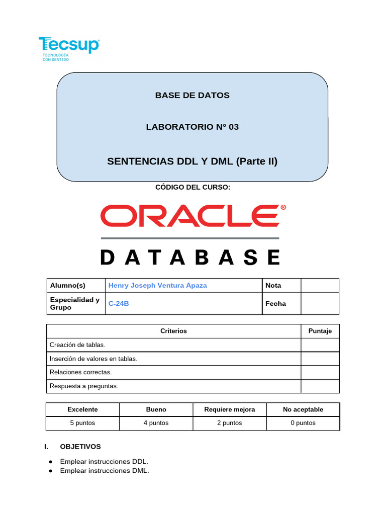 Laboratorio DDL y DML en Bases de Datos | PDF | SQL | Bases de datos
