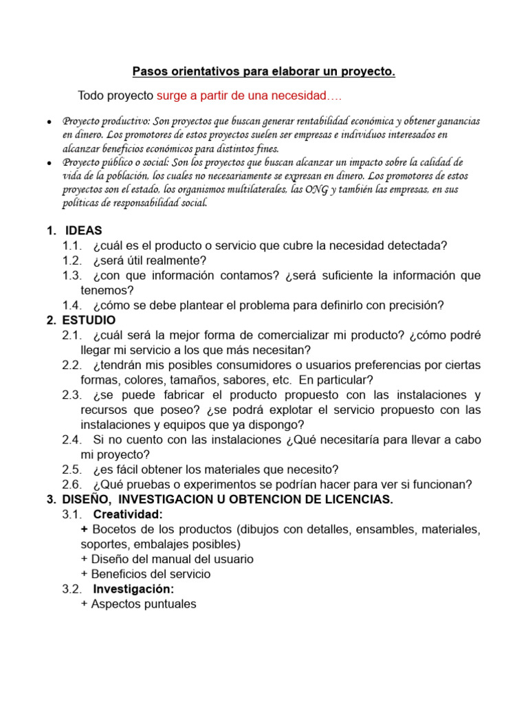 Pasos Orientativos para Elaborar Un Proyecto | PDF | Economias