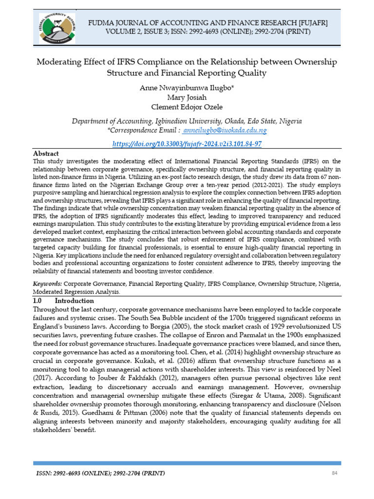 IFRS Impact on Ownership and Reporting Quality | PDF | Accounting ...