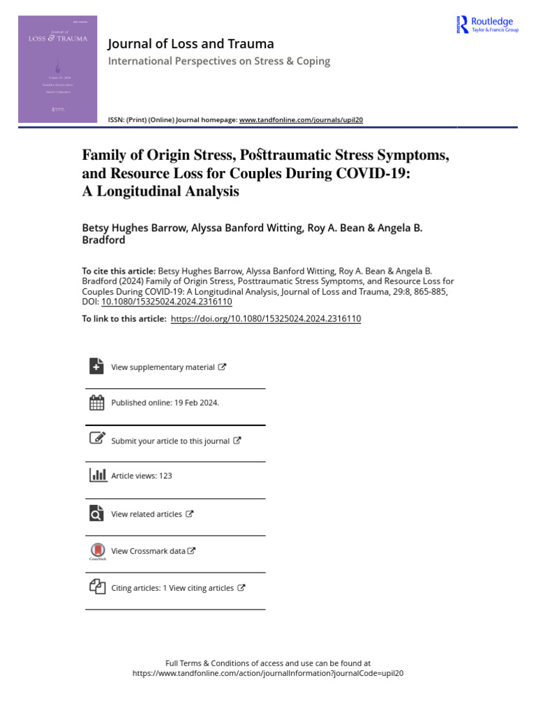 Family of Origin Stress, Po Traumatic Stress Symptoms, and Resource ...