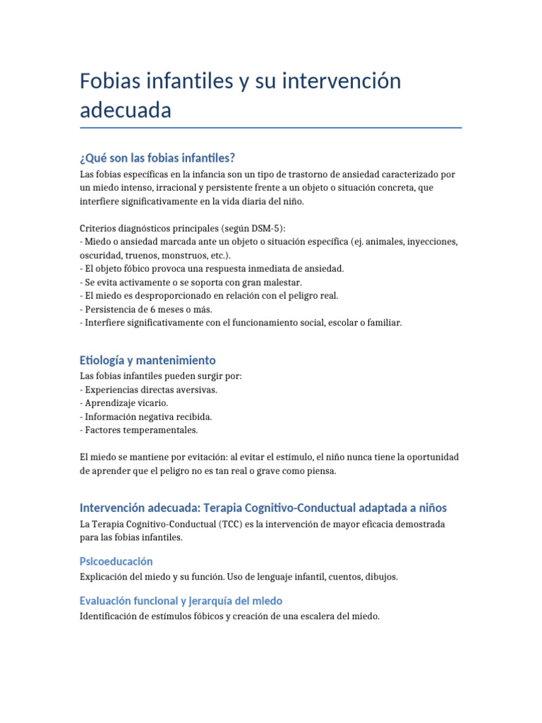 Intervención en fobias infantiles | PDF | Fobia | Terapia de conducta ...