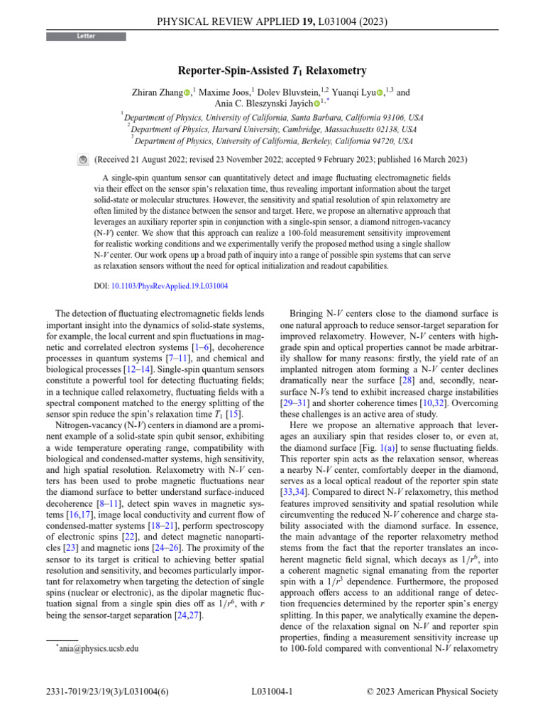 Enhanced Spin Relaxometry Method | PDF | Relaxation (Nmr) | Spin (Physics)