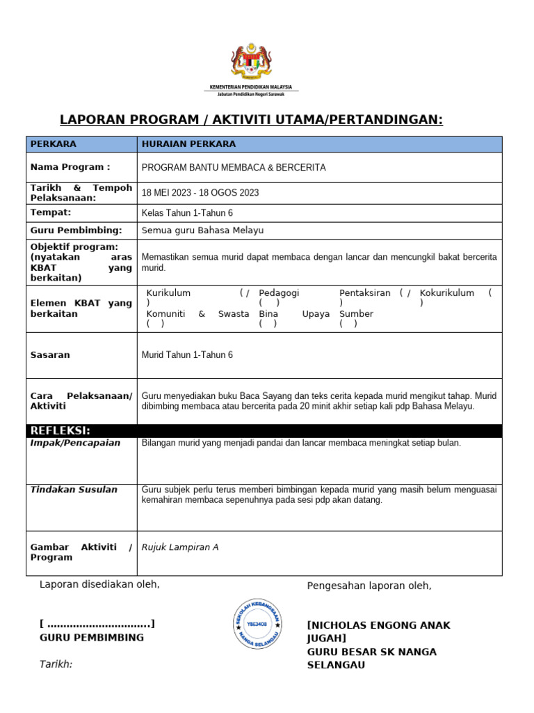 TEMPLATE OPR KBAT - pROGRAM BANTU MEMBACA | PDF