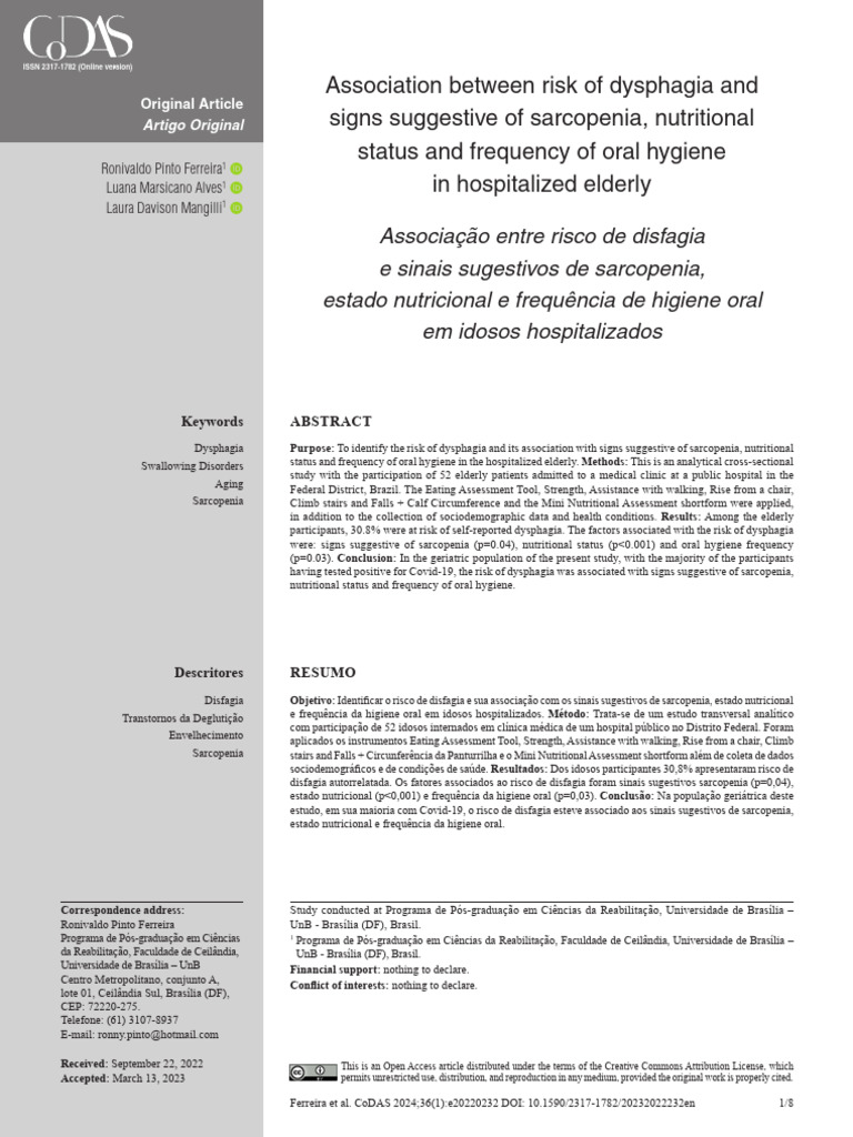 Dysphagia Risk in Hospitalized Elderly | PDF | Health Care | Clinical ...