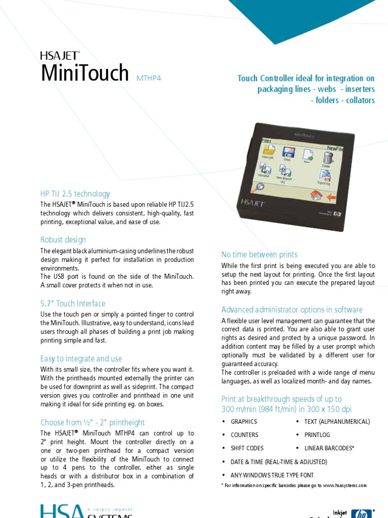 HSAJET MiniTouch MTHP4 | PDF | Page Layout | Pixel