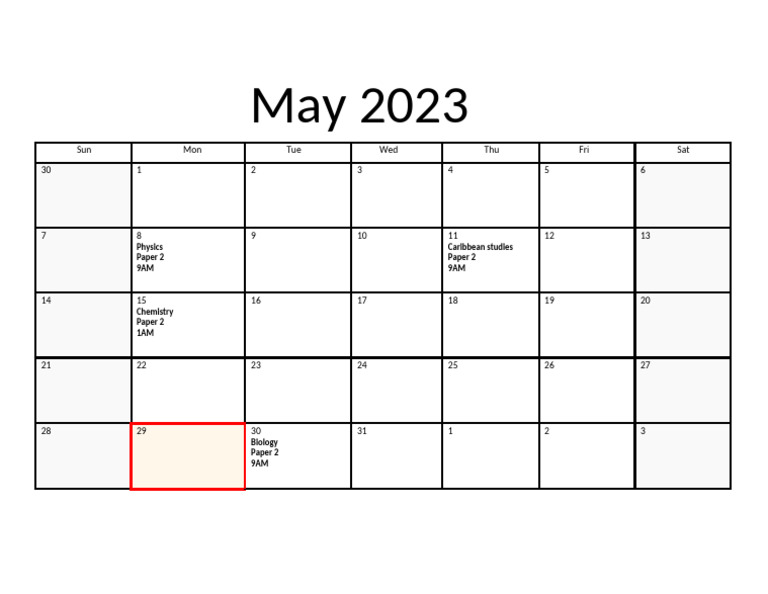 May 2023 Exam Schedule | PDF