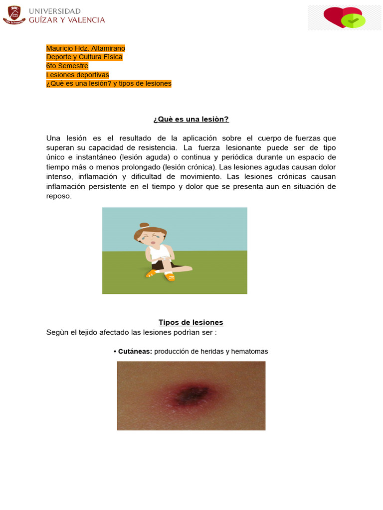 Què es una lesiòn y tipos de lesiones | PDF