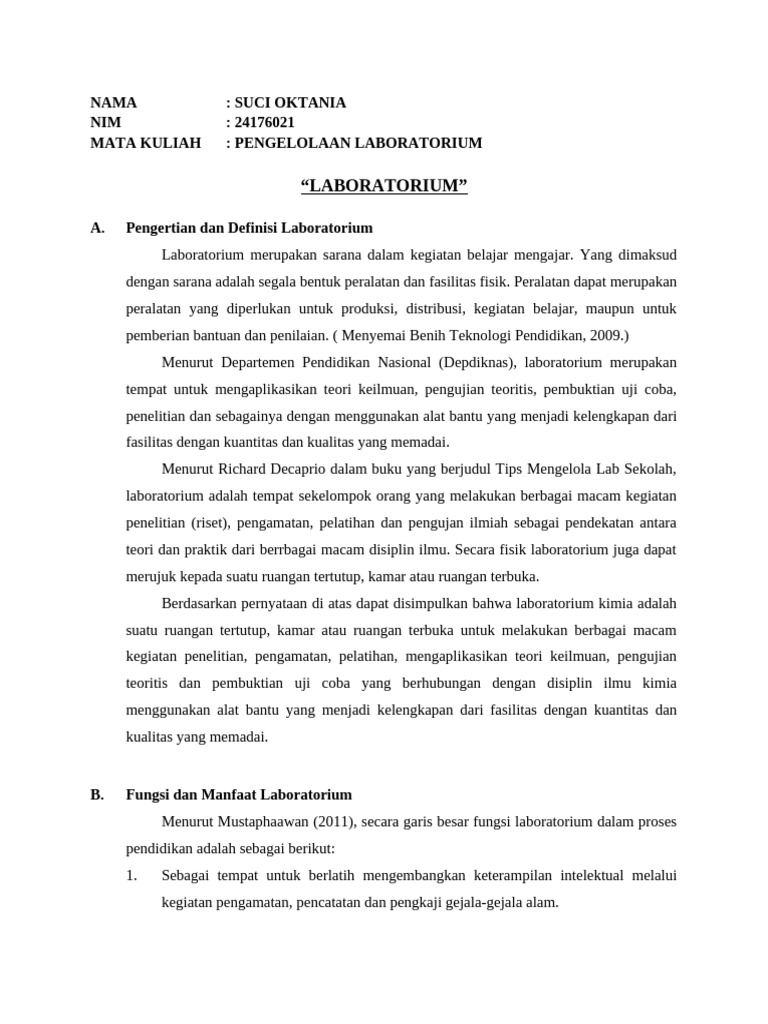 Pengertian dan Fungsi Laboratorium | PDF