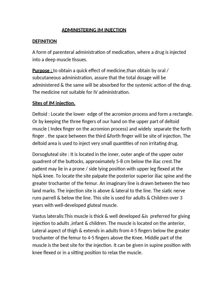 IM Injection Administration Guidelines | PDF | Injection (Medicine ...