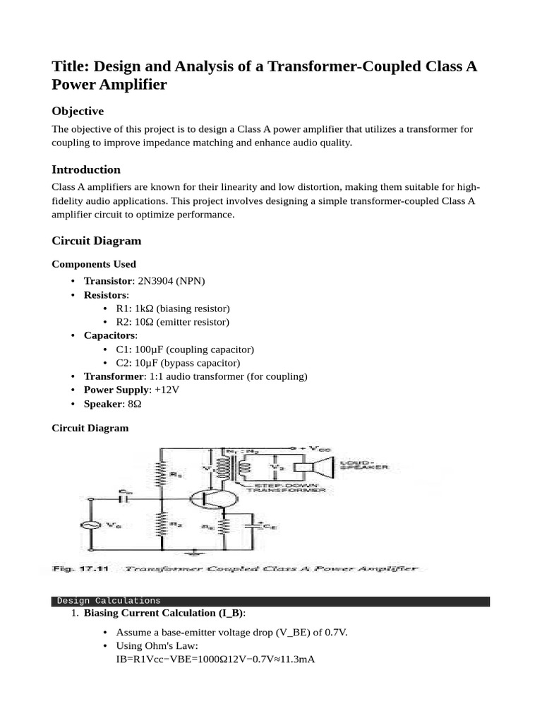 Class A Power Amplifier | PDF