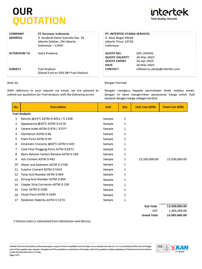 Fuel Analysis Quotation from Intertek | PDF