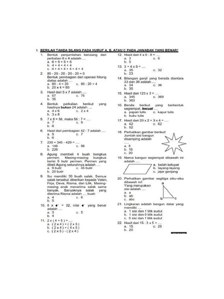Latihan Soal Kelas 1 Dan 2 | PDF