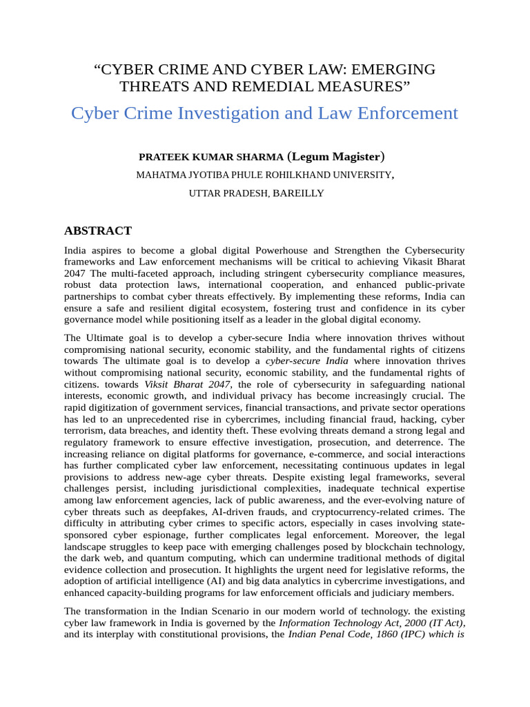 Cyber Law and Crime in India: 2047 Vision | PDF | Cybercrime | Computer ...