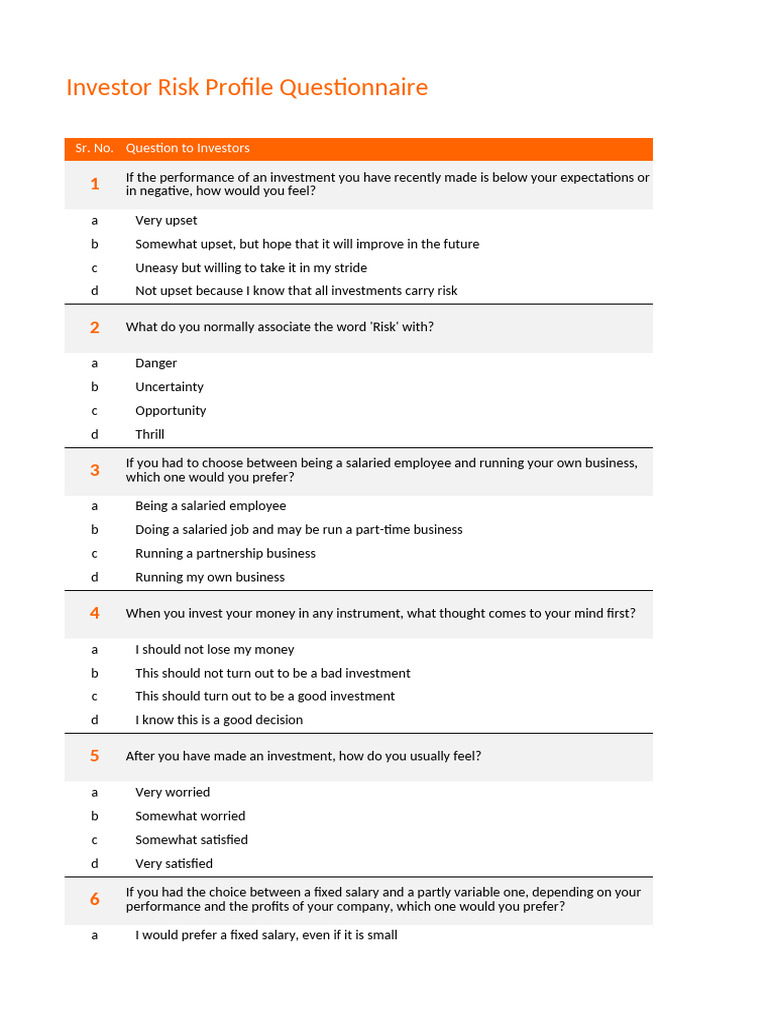 Investor Risk Profile Assessment Tool | PDF | Investing ...