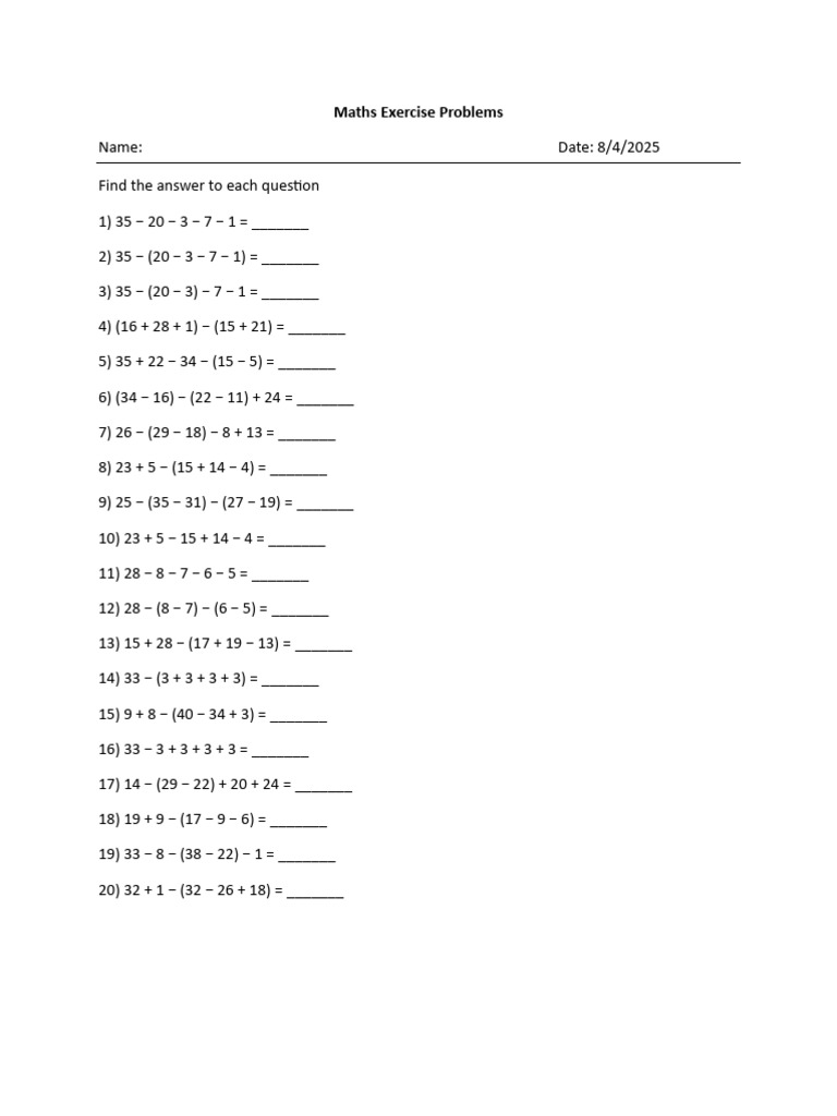 Maths Exercise Problems | PDF