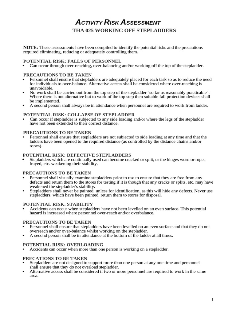 Stepladder Safety Risk Assessment Guide | PDF | Ladder | Risk