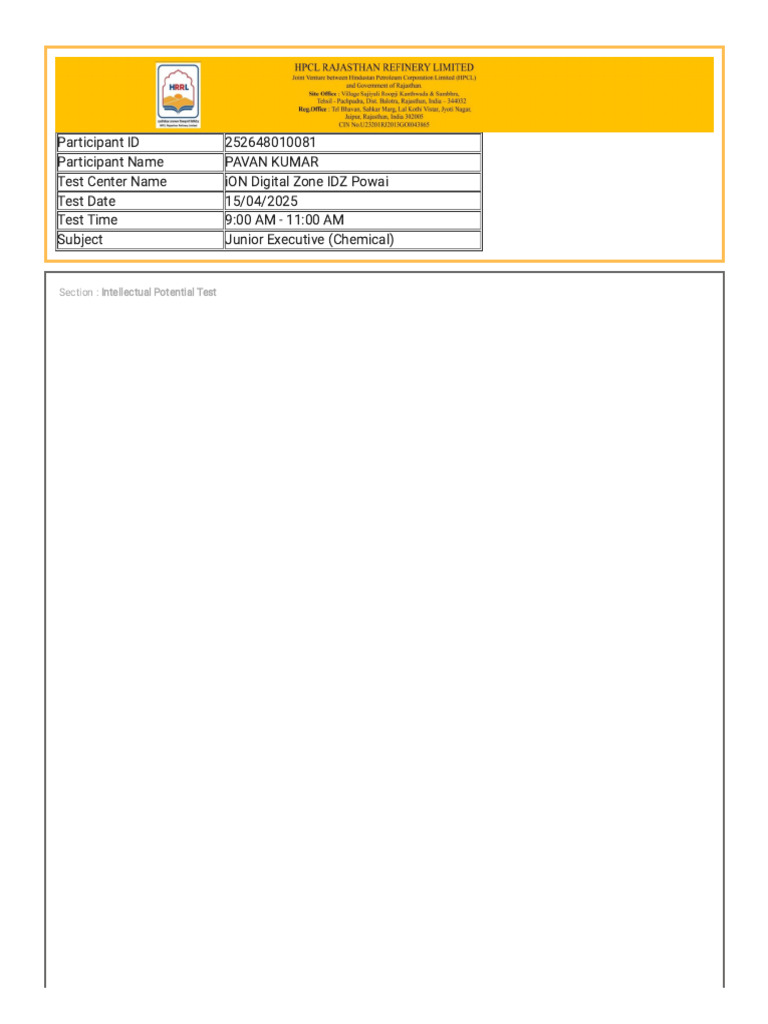 HRRL Exam Answer Key | PDF
