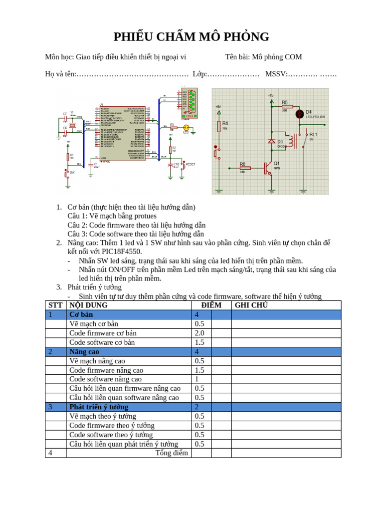 Phieu Cham Mo Phong Mon GTDKTBNV - COM | PDF