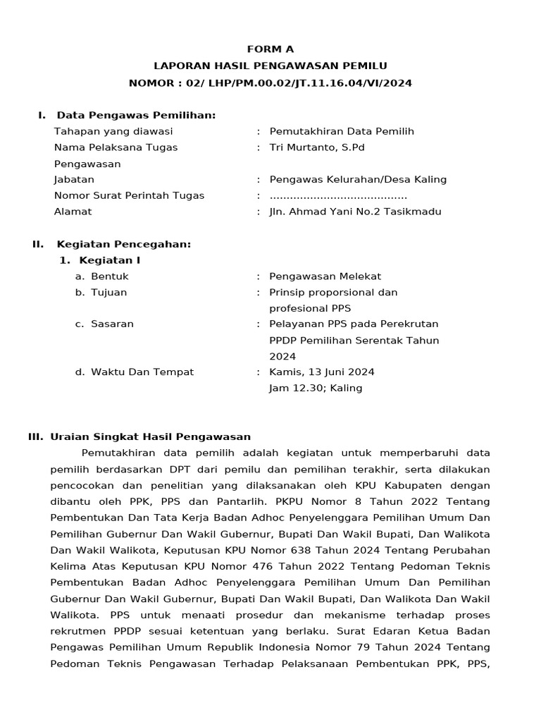 Contoh Form A | PDF