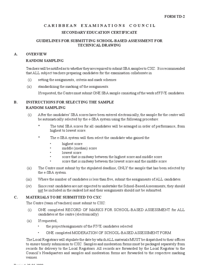 CSEC Technical Drawing SBAForm Guidelines