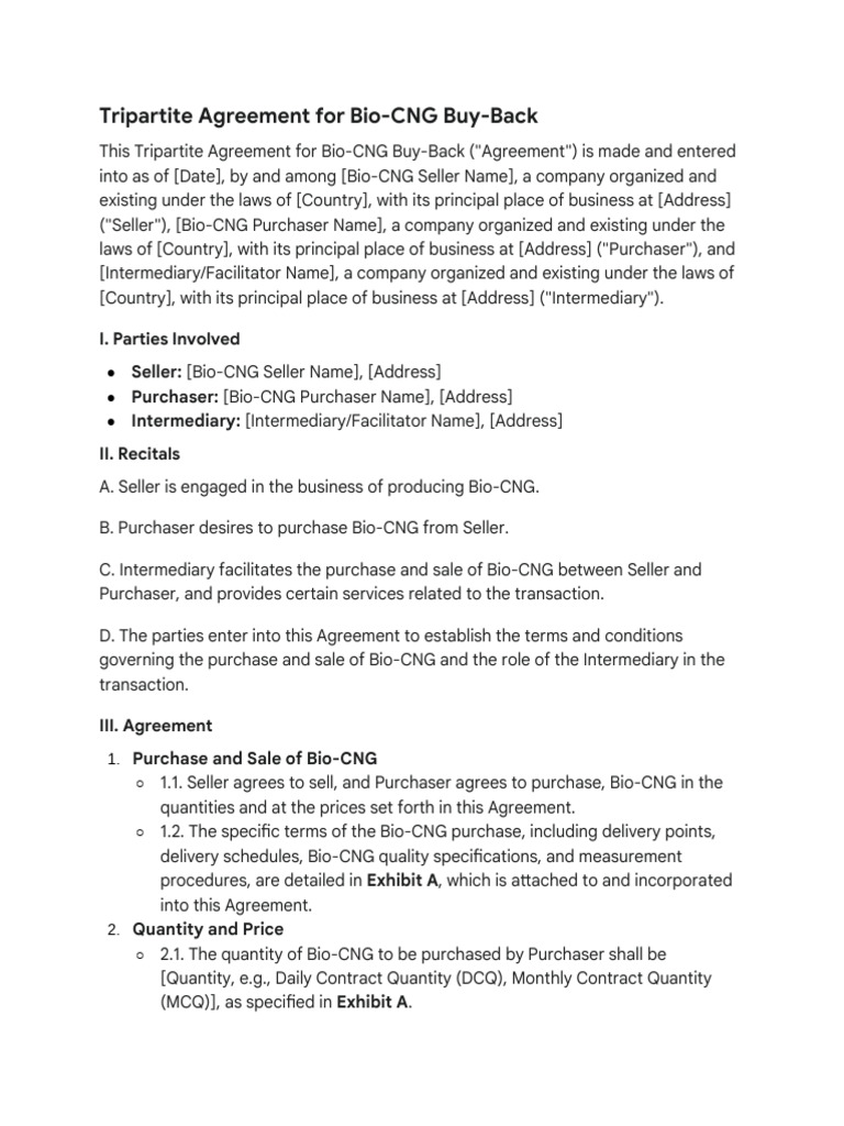Bio-CNG Buy-Back Tripartite Agreement | PDF | Invoice | Prices