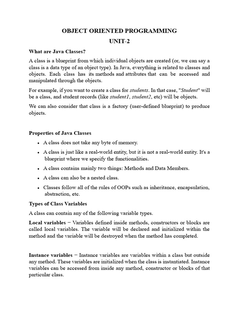 Classes and Objects in JAVA | PDF | Class (Computer Programming ...