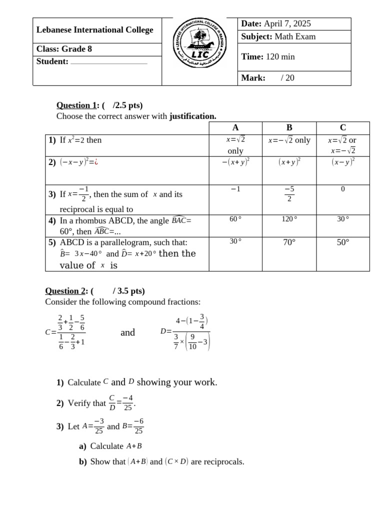Grade 8 سعي ثاني math | PDF | Classical Geometry | Elementary Mathematics