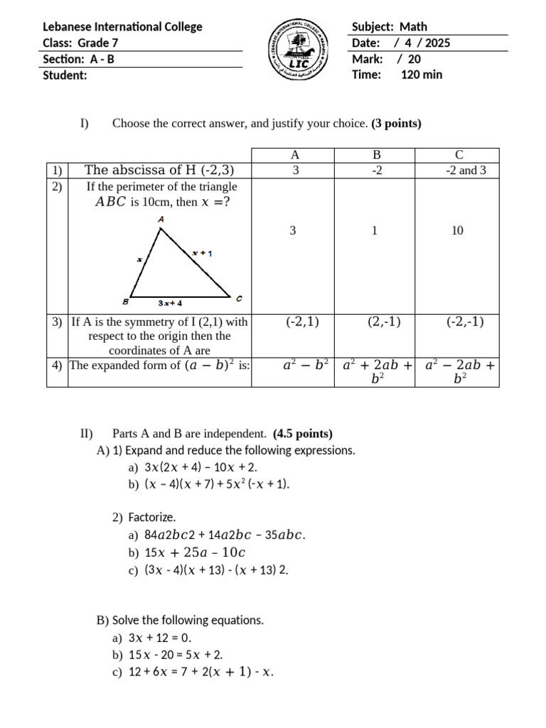 Grade 7 Math Exam Questions and Solutions | PDF | Applied Mathematics ...