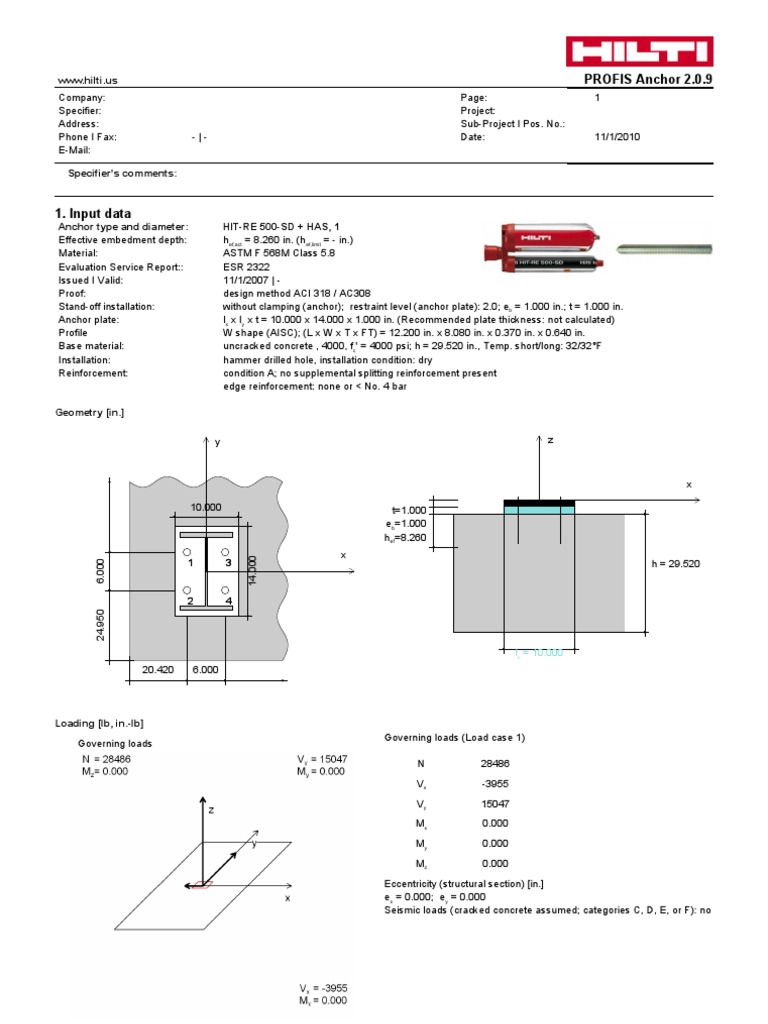Hilti Profis Anchor Design Report 594 Strength Of Materials