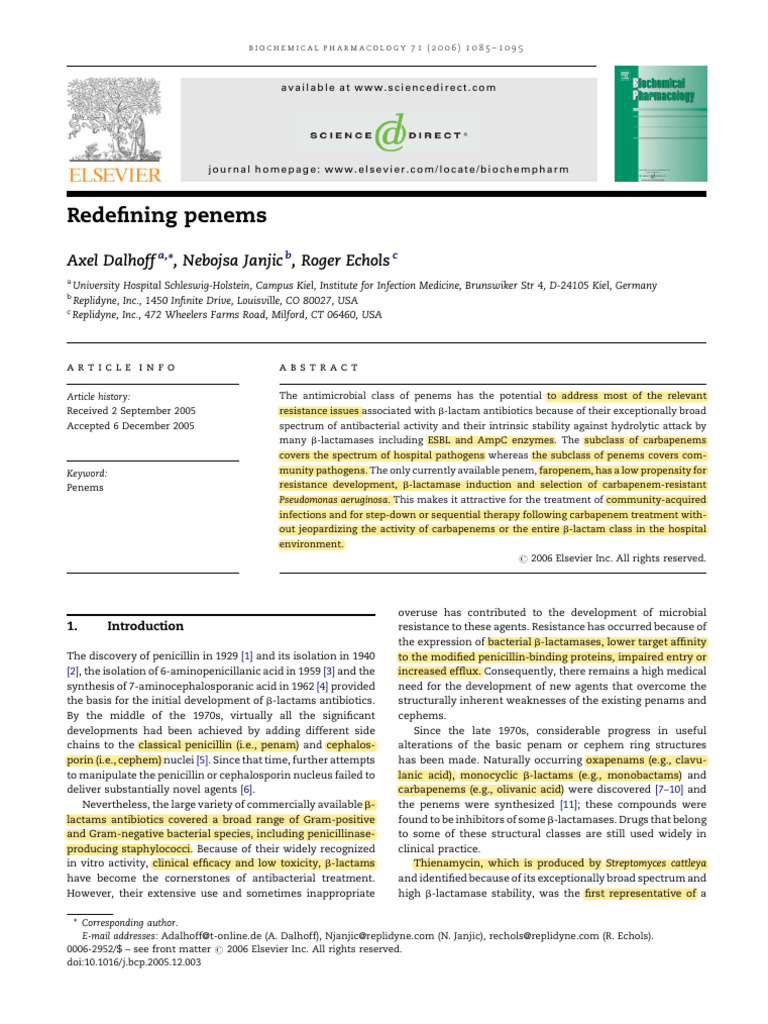Advances in Penem Antibiotics | PDF | Beta Lactamase | Antibiotics