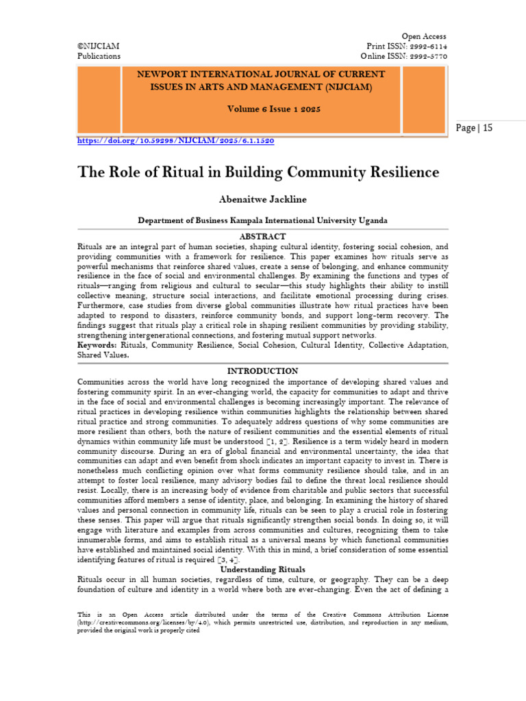 The Role of Ritual in Building Community Resilience | PDF ...