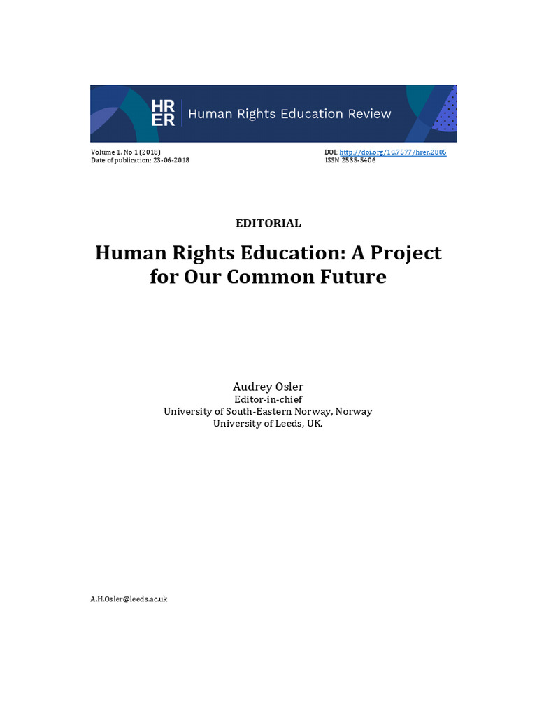 Human Rights Education: A Project For Our Common Future: Editorial ...
