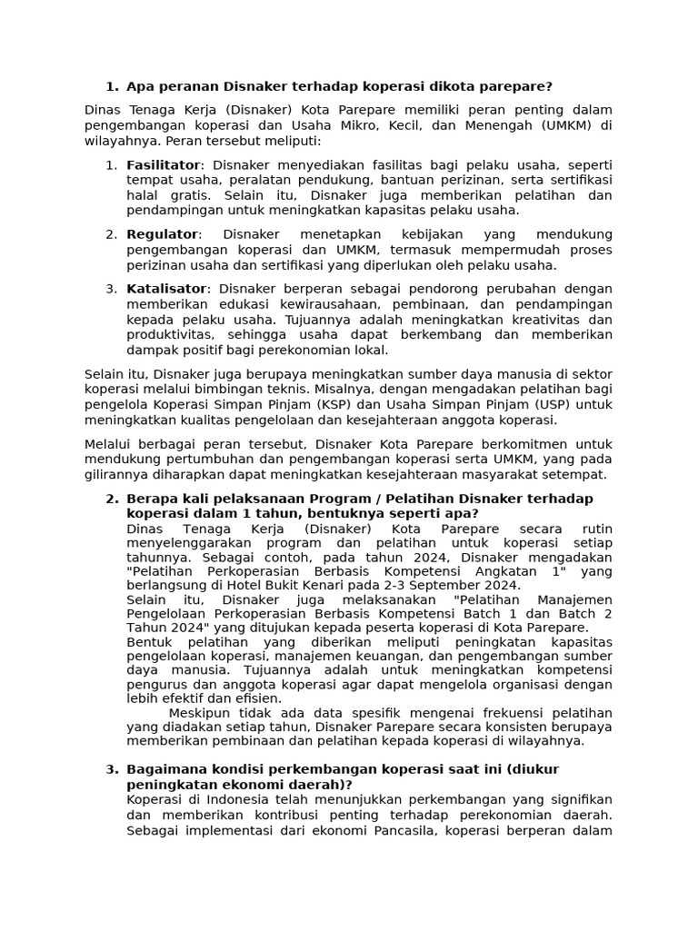 Peran Disnaker dalam Pengembangan Koperasi Parepare | PDF