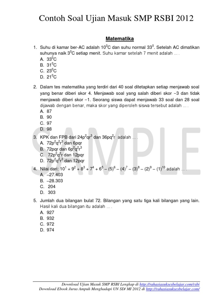 Soal Ujian Masuk Smp Matematika Ilmusosial Id