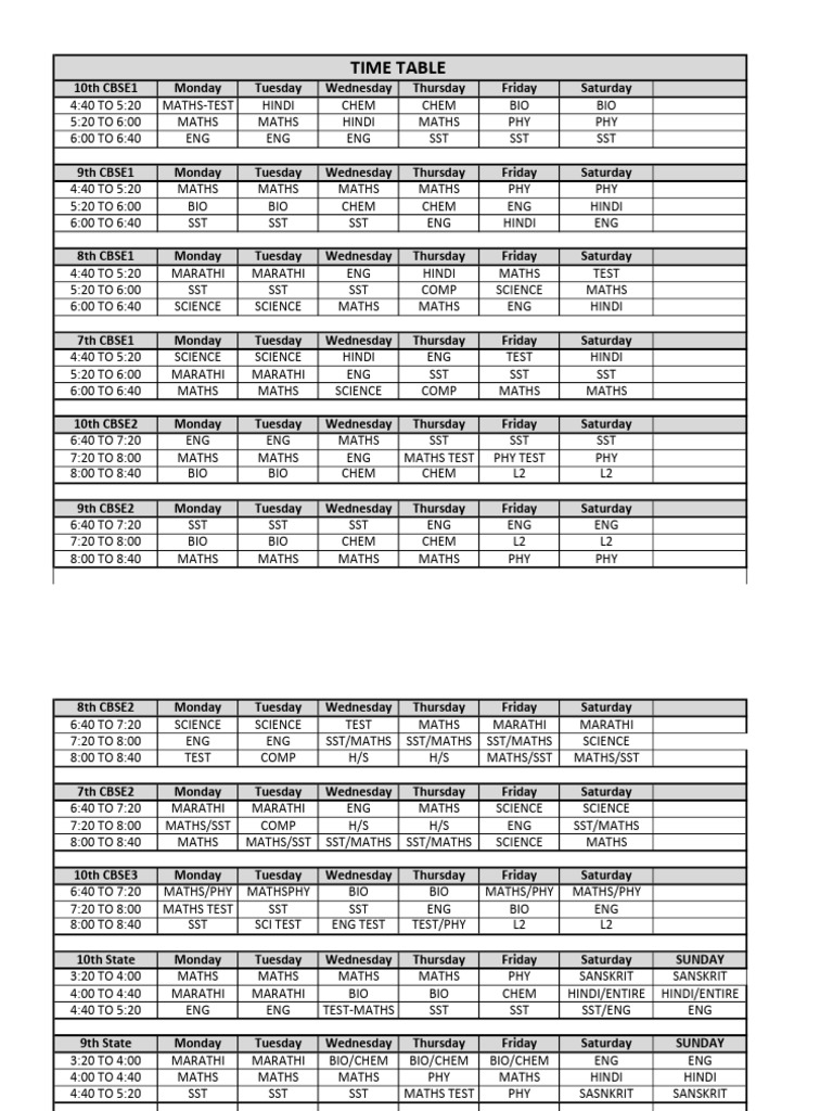 Time Table | PDF