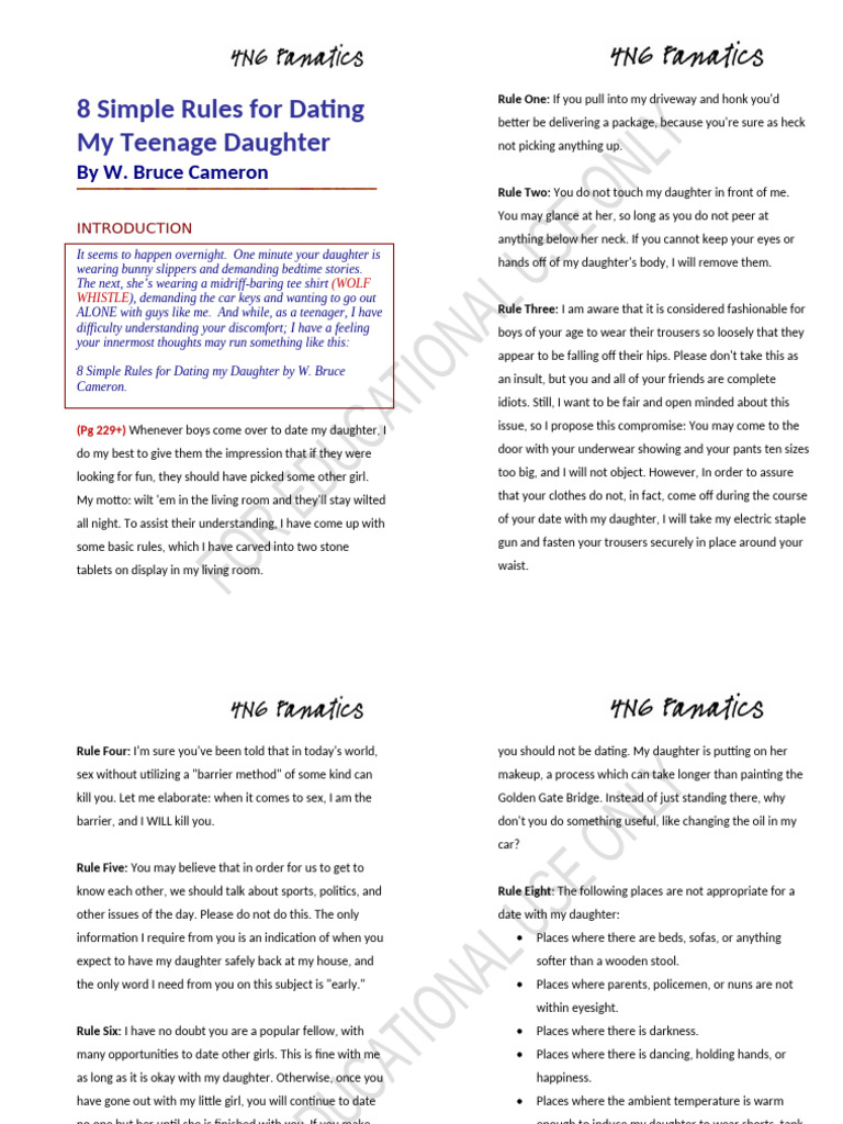 8 Simple Rules For Dating My Teenage Daughter Pdf Clothing